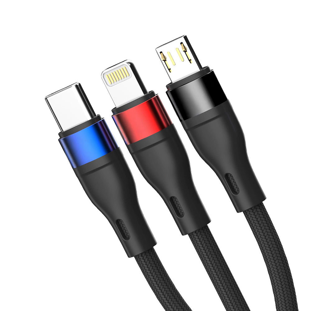 Kabel za polnjenje USB-A - Lightning / microUSB / USB-C 3MK Hyper N, 18W, 1.2m, črn