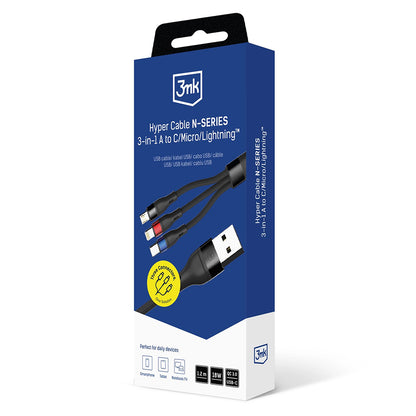 Kabel za polnjenje USB-A - Lightning / microUSB / USB-C 3MK Hyper N, 18W, 1.2m, črn