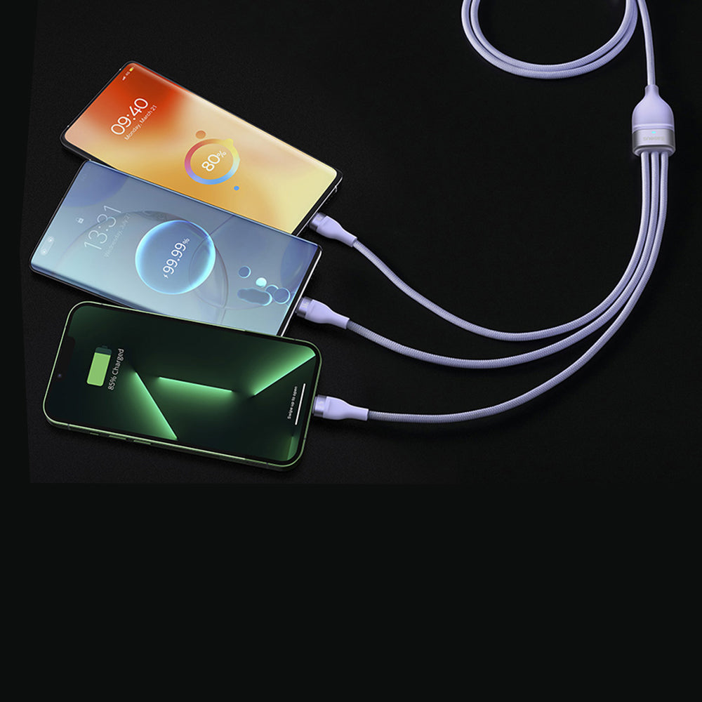 Polnilni kabel USB-A - Lightning / microUSB / USB-C Baseus Flash Series II 3in1, 66W, 1.2m, Vijolična CASS040005