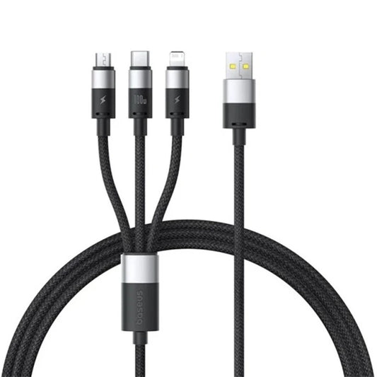 Kabel za polnjenje USB-A - Lightning / microUSB / USB-C Baseus StarSpeed 3in1, 100W, 1.5m, črn P10319900111-01