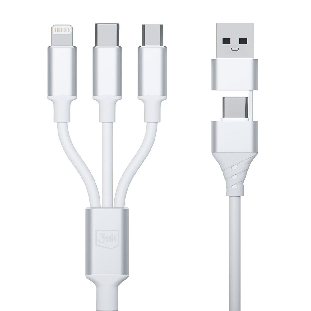 Kabel za polnjenje USB-A / USB-C - Lightning / microUSB / USB-C 3MK Hyper 3in1, 12W, 1.5m, Bel