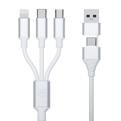 Kabel za polnjenje USB-A / USB-C - Lightning / microUSB / USB-C 3MK Hyper 3in1, 12W, 1.5m, Bel