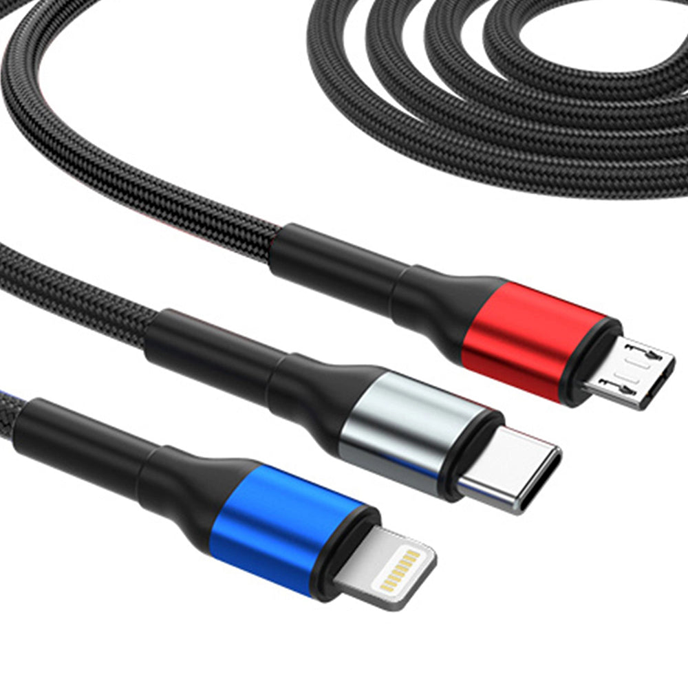 Polnilni kabel USB-A / USB-C - Lightning / microUSB / USB-C 3MK Hyper N, 18W, 1.2m, črn