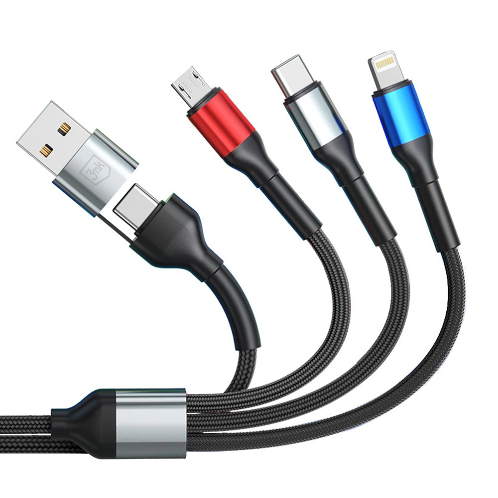 Polnilni kabel USB-A / USB-C - Lightning / microUSB / USB-C 3MK Hyper N, 18W, 1.2m, črn