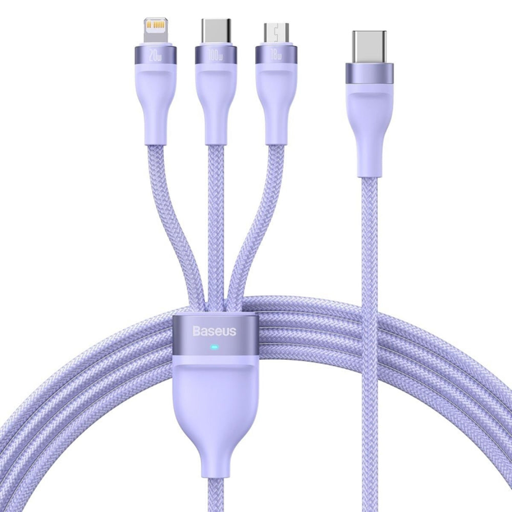 Kabel za polnjenje USB-C - Lightning / microUSB / USB-C Baseus Flash Series II 3in1, 100W, 1.5m, Vijolična CASS030205