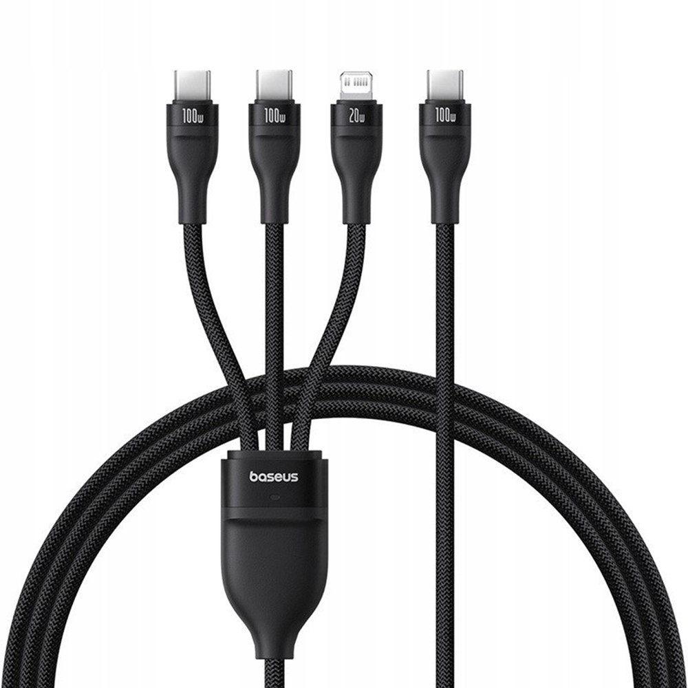 USB-C polnilni kabel - Lightning / 2 x USB-C Baseus Flash Series III 3in1, 100W, 1,5 m, črn, ponovno zapakiran P10377502111-00
