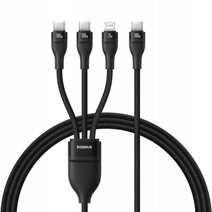 USB-C polnilni kabel - Lightning / 2 x USB-C Baseus Flash Series III 3in1, 100W, 1,5 m, črn, ponovno zapakiran P10377502111-00