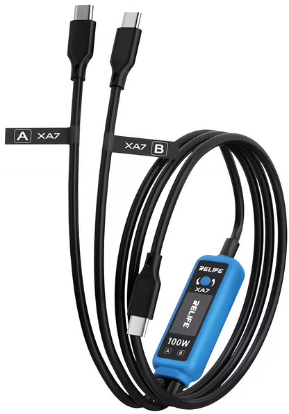 Polnilni kabel USB-C - 2 x USB-C Relife XA7 Display, 100W, 1,33 m, Črna