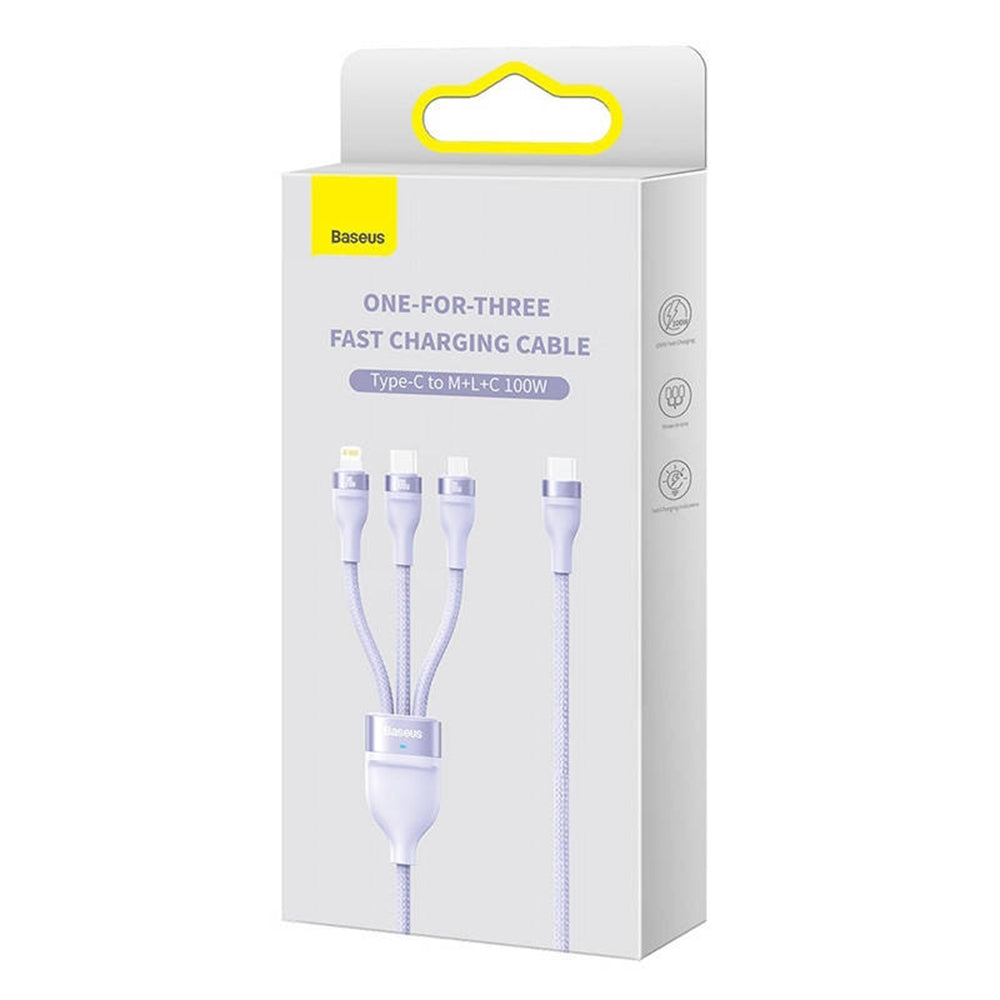 Kabel za polnjenje USB-C - Lightning / microUSB / USB-C Baseus Flash Series II 3in1, 100W, 1.5m, Vijolična CASS030205