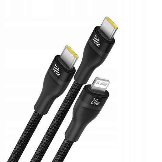 Kabel za polnjenje USB-C - Lightning / 2 x USB-C Baseus Flash Series III 3in1, 100W, 1.5m, Črn P10377502111-00