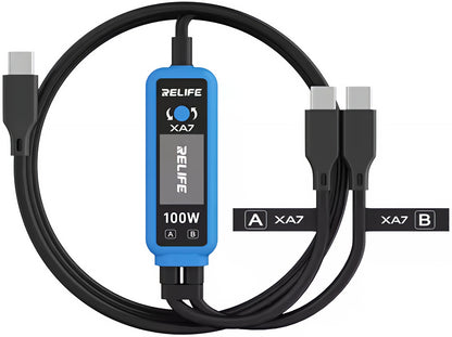 Polnilni kabel USB-C - 2 x USB-C Relife XA7 Display, 100W, 1,33 m, Črna