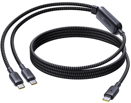Polnilni kabel USB-C - 2 x USB-C Baseus Flash 4 2in1, 140W, 1,5 m, Črna E0426X00