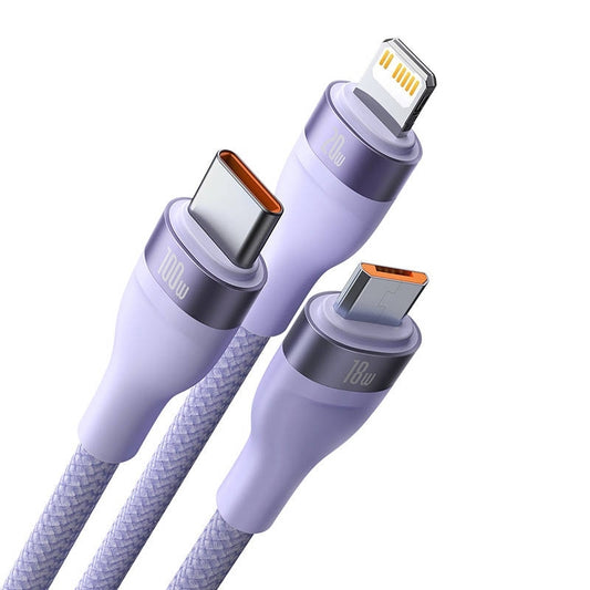 Kabel za polnjenje USB-C - Lightning / microUSB / USB-C Baseus Flash Series II 3in1, 100W, 1.5m, Vijolična CASS030205