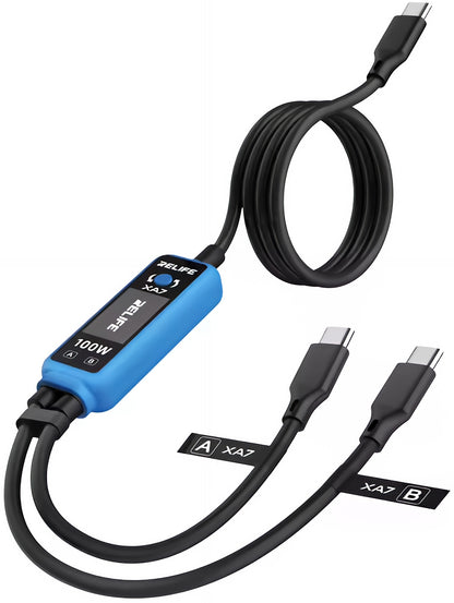 Polnilni kabel USB-C - 2 x USB-C Relife XA7 Display, 100W, 1,33 m, Črna