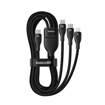 USB-C polnilni kabel - Lightning / 2 x USB-C Baseus Flash Series III 3in1, 100W, 1,5 m, črn, ponovno zapakiran P10377502111-00