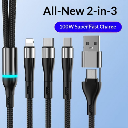 Polnilni kabel USB-C / USB-A - Lightning / microUSB / USB-C OEM B6, 100W, 1,2 m, Črn