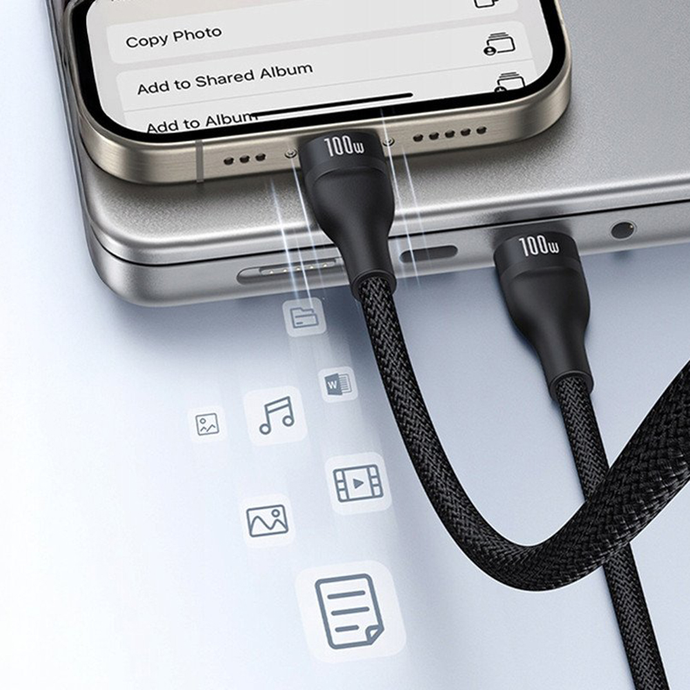 USB-C polnilni kabel - Lightning / 2 x USB-C Baseus Flash Series III 3in1, 100W, 1,5 m, črn, ponovno zapakiran P10377502111-00