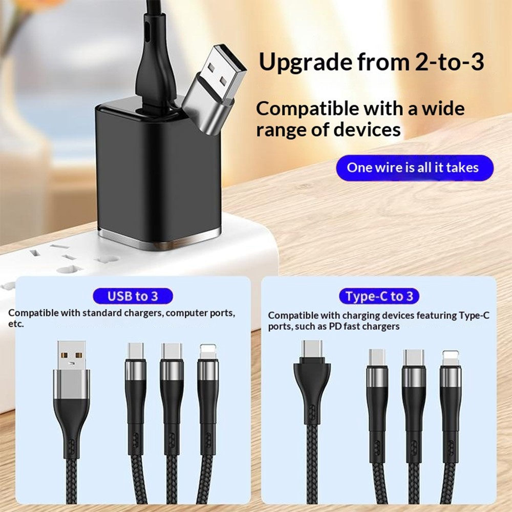 Polnilni kabel USB-C / USB-A - Lightning / microUSB / USB-C OEM B6, 100W, 1,2 m, Črn