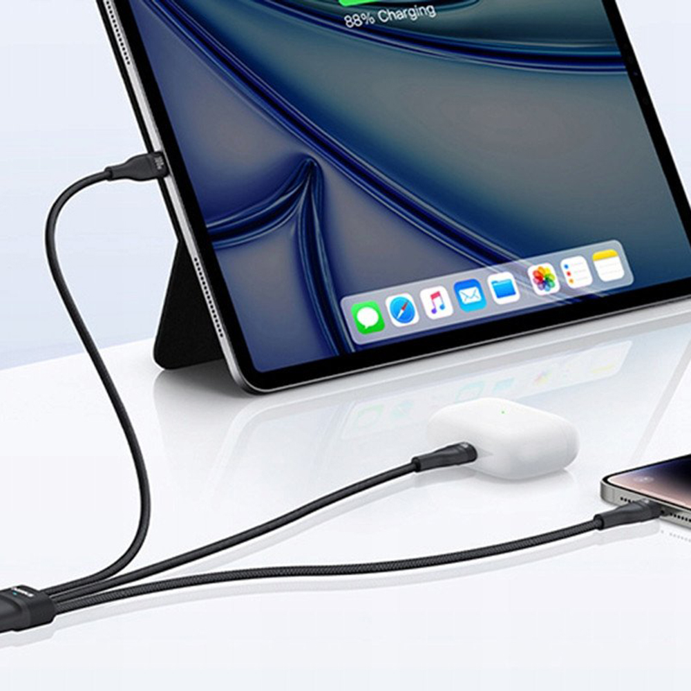 USB-C polnilni kabel - Lightning / 2 x USB-C Baseus Flash Series III 3in1, 100W, 1,5 m, črn, ponovno zapakiran P10377502111-00