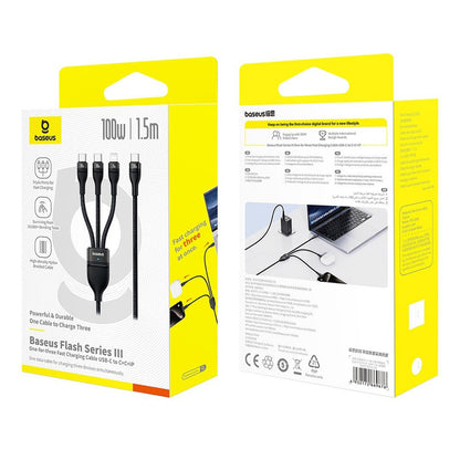 Kabel za polnjenje USB-C - Lightning / 2 x USB-C Baseus Flash Series III 3in1, 100W, 1.5m, Črn P10377502111-00