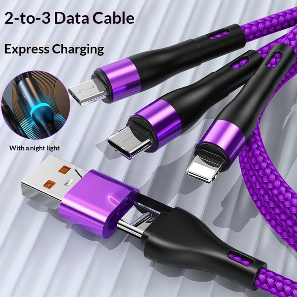 Polnilni kabel USB-C / USB-A - Lightning / microUSB / USB-C OEM B6, 100W, 1,2 m, Črn