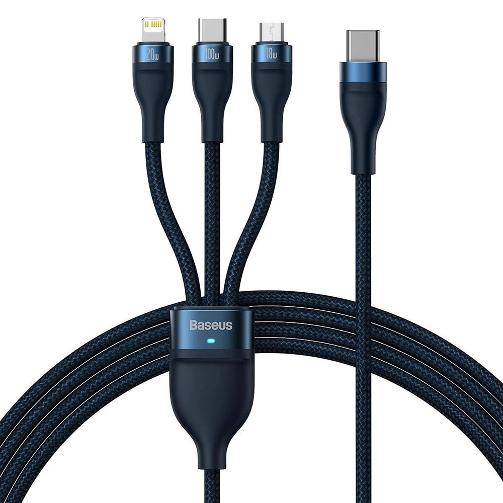 Kabel za polnjenje USB-C - Lightning / microUSB / USB-C Baseus Flash Series II 3v1, 100W, 1.5m, Modra P10382702121-01