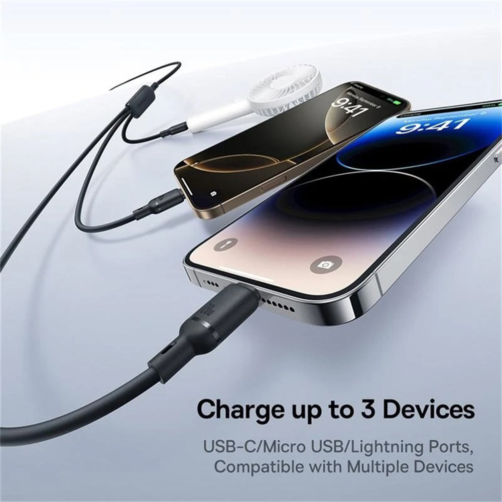 Kabel za polnjenje USB-C - Lightning / microUSB / USB-C Baseus Silky 3in1, 100W, 1.5m, Črn P10376303121-01