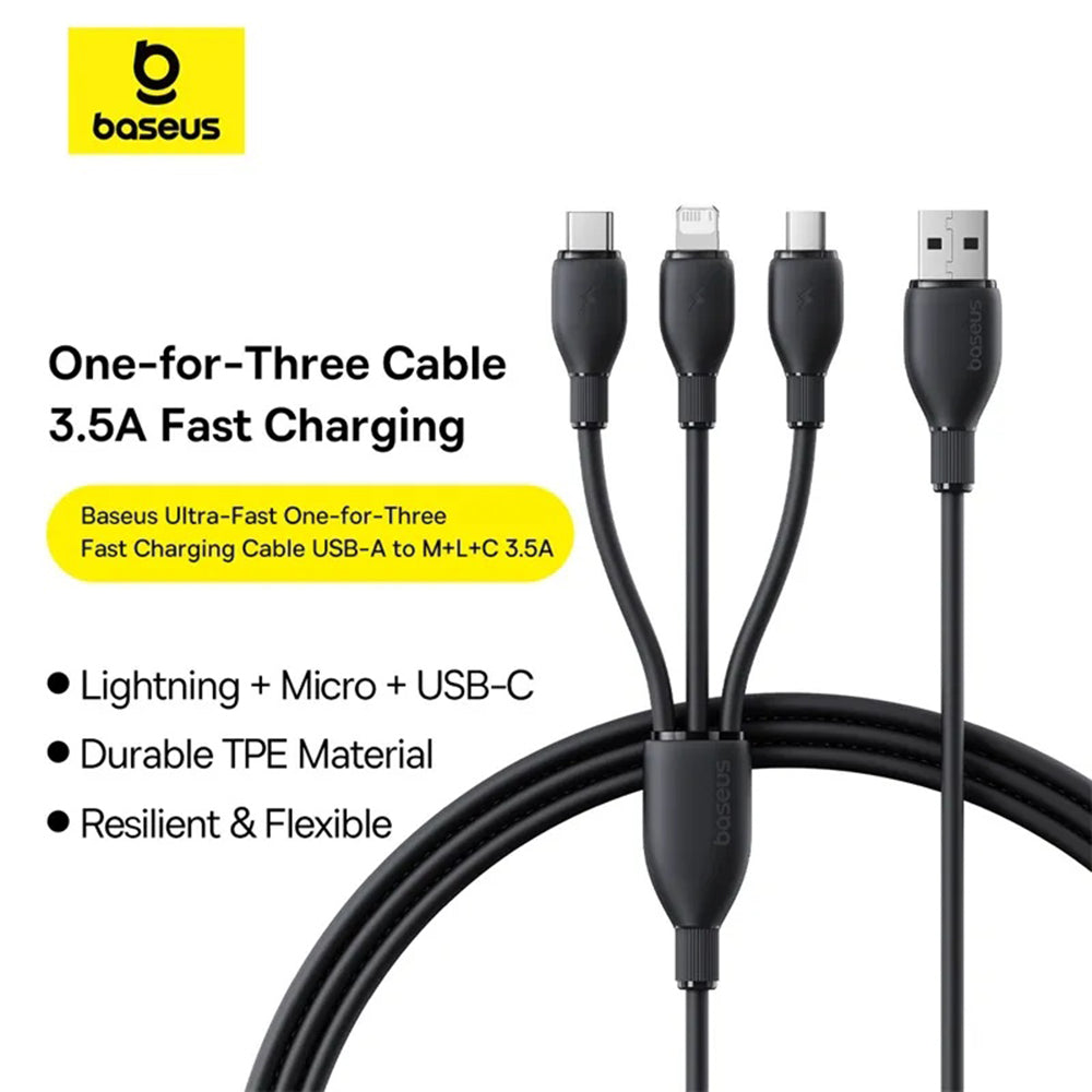 Kabel za polnjenje USB-C - Lightning / microUSB / USB-C Baseus Ultra Fast 3in1, 20W, 0.8m, Črn P10377501111-00