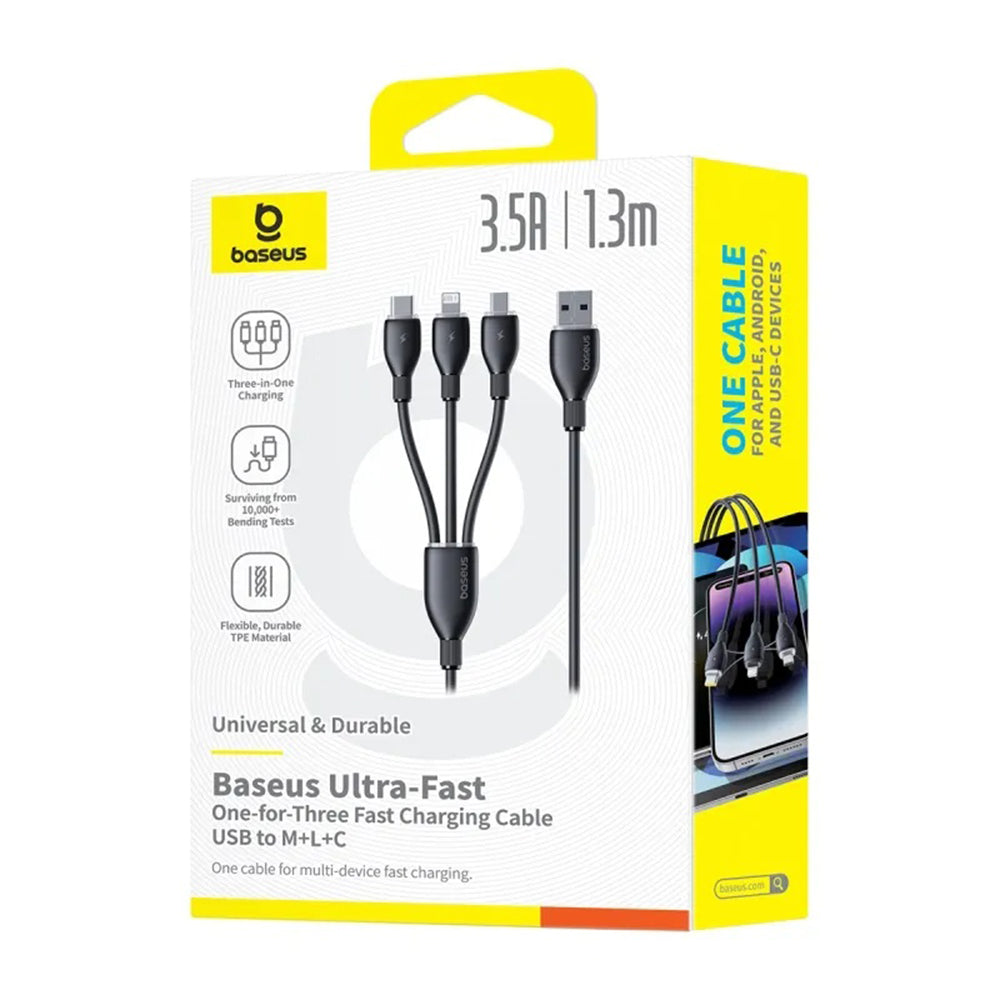 Kabel za polnjenje USB-C - Lightning / microUSB / USB-C Baseus Ultra Fast 3in1, 20W, 0.8m, Črn P10377501111-00