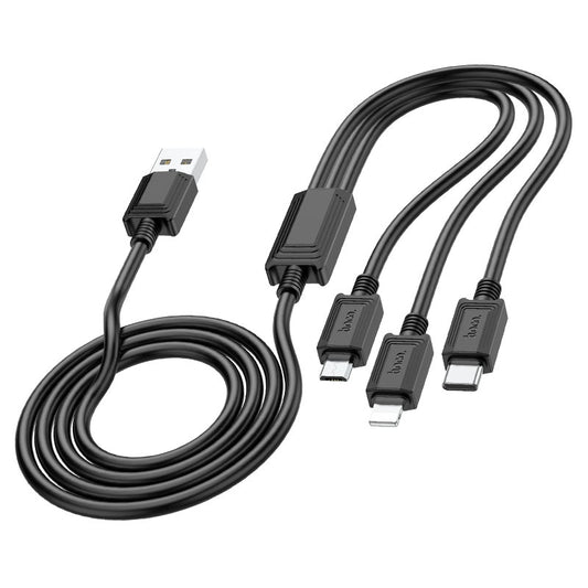 Polnilni kabel USB-A - Lightning / microUSB / USB-C HOCO X74 3v1, 18W, 1m, črn