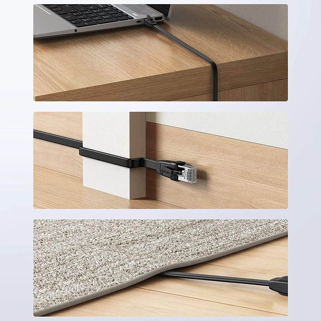 Omrežni kabel UGREEN NW102 Flat, UTP, Cat6, 0,5 m, črn