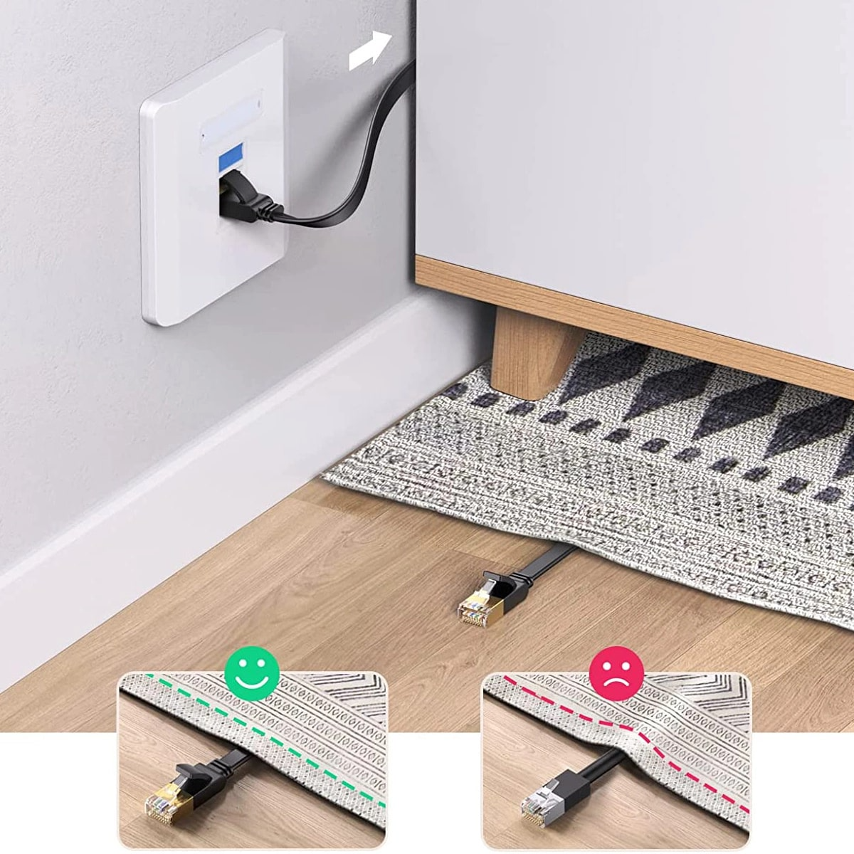 Omrežni kabel UGREEN NW102 Flat, UTP, Cat6, 0,5 m, črn
