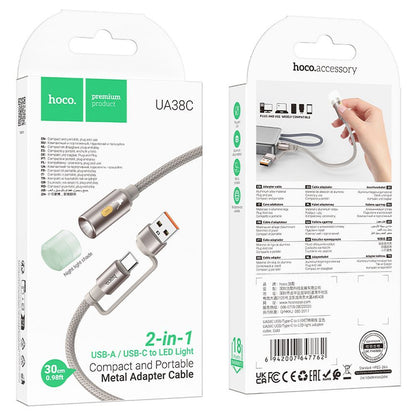 Kabel Led HOCO UA38C, USB-C / USB-A, 0.3m, Zlat.