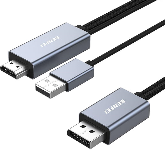 Video kabel Benfei, HDMI / USB-A - DisplayPort, 4K, 1,8 m, siva