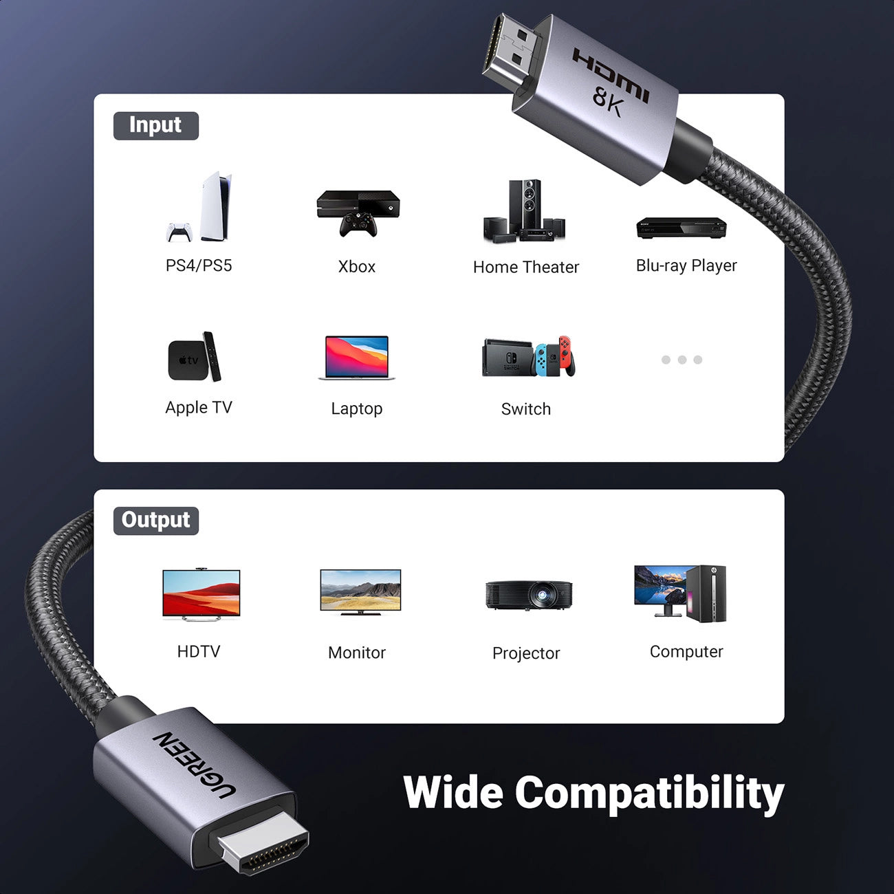 Video kabel UGREEN HD171, HDMI - HDMI, 8K, 2m, črn
