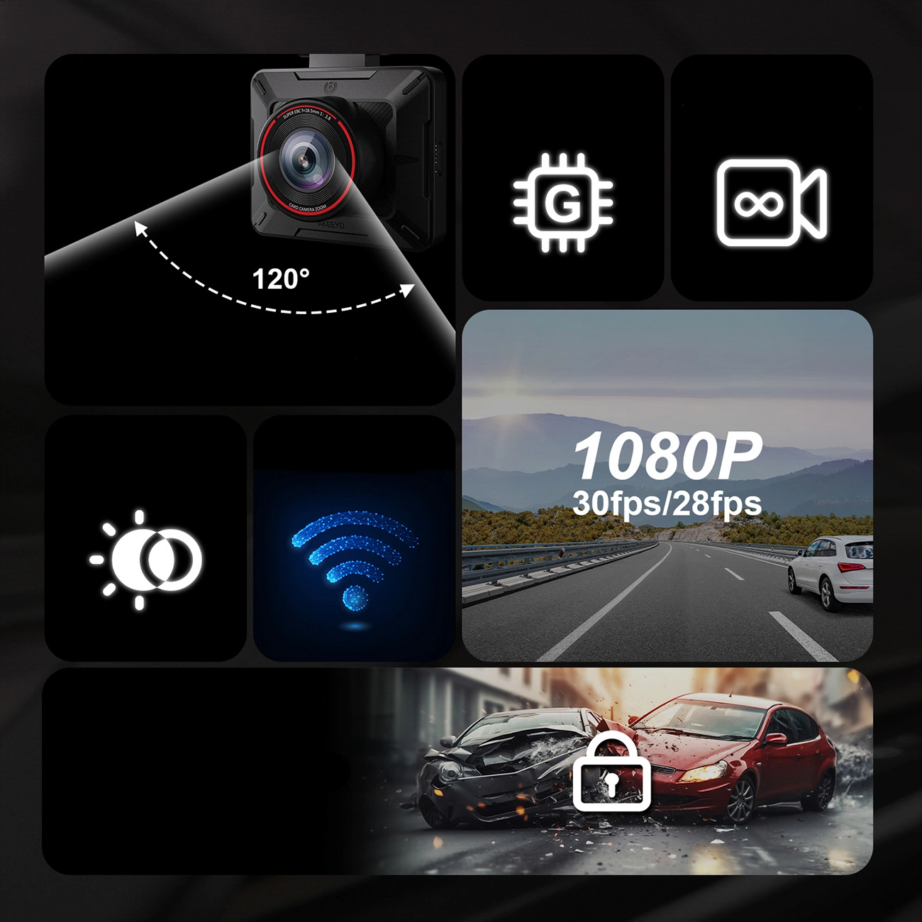 Avtokamera Akeeyo P1, 1080P, Wi-Fi
