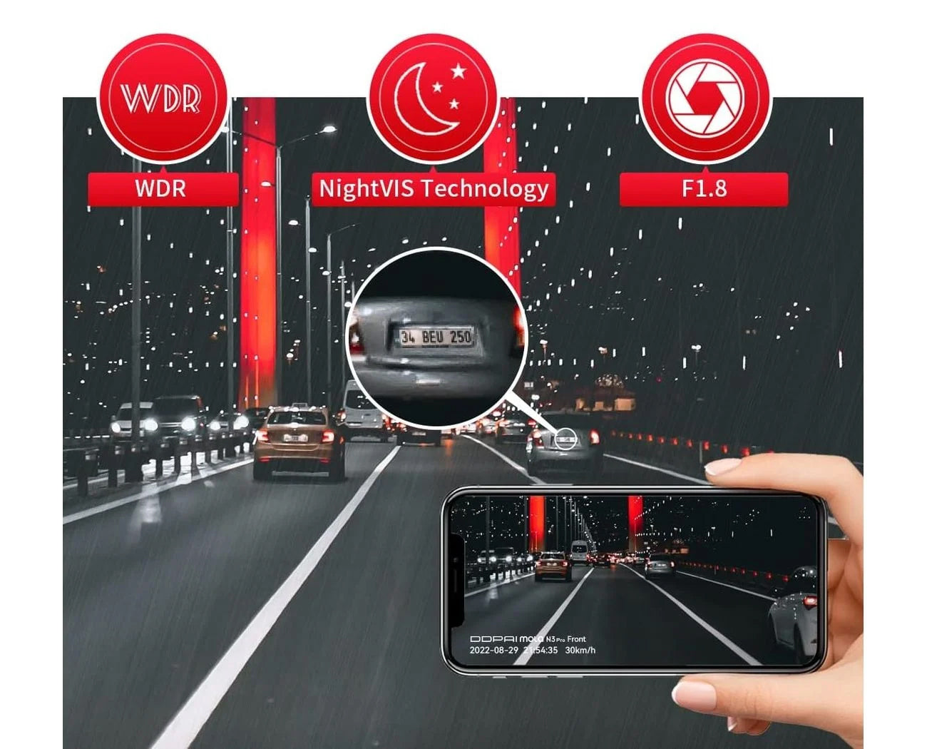 Avto kamera spredaj in zadaj DDPAI mola N3 Pro 2026, 1600P, Wi-Fi