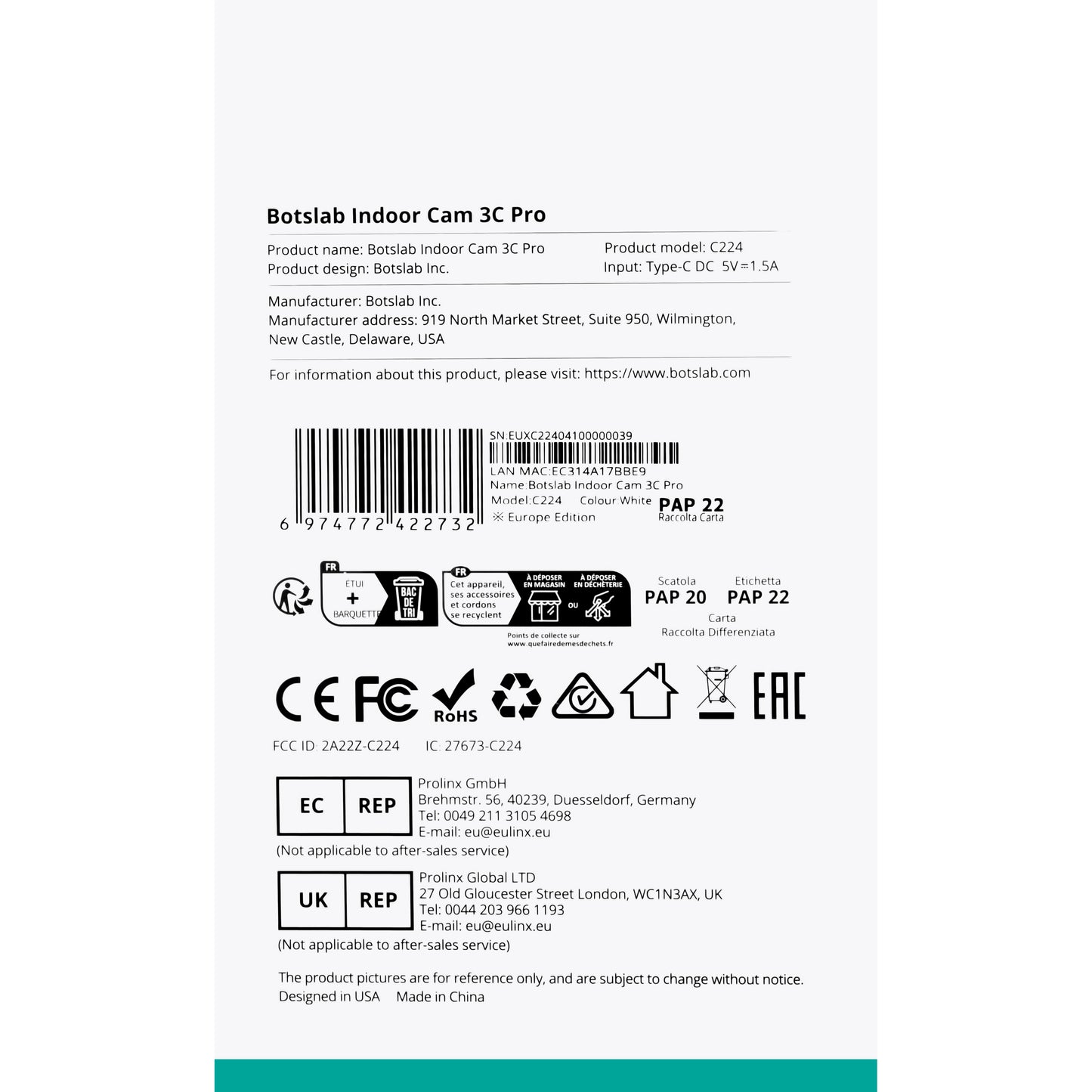 Nadzorna kamera Botslab 3C Pro C224, Wi-Fi, 4K, notranja 