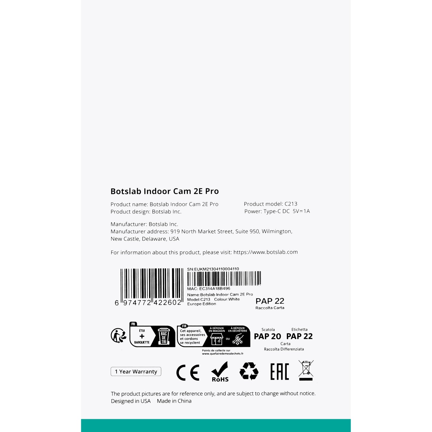 Nadzorna kamera Botslab 2E Pro C213, Wi-Fi, 2K, notranja 