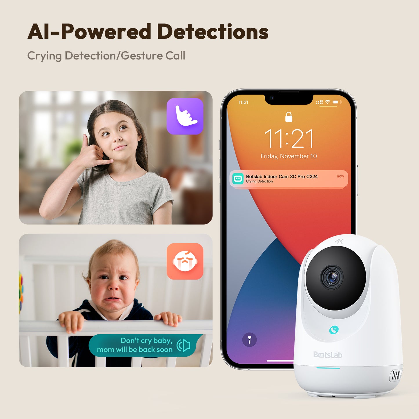 Nadzorna kamera Botslab 3C Pro C224, Wi-Fi, 4K, notranja 