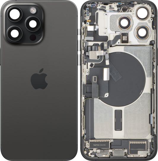 Pokrov baterije Apple iPhone 15 Pro Max, s srednjim ohišjem, popolni deli, črn (Black Titanium), premium zamenjava