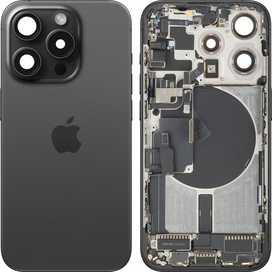 Pokrov baterije Apple iPhone 15 Pro, z srednjim ohišjem, popolni deli, črn (Black Titanium), zamenjava