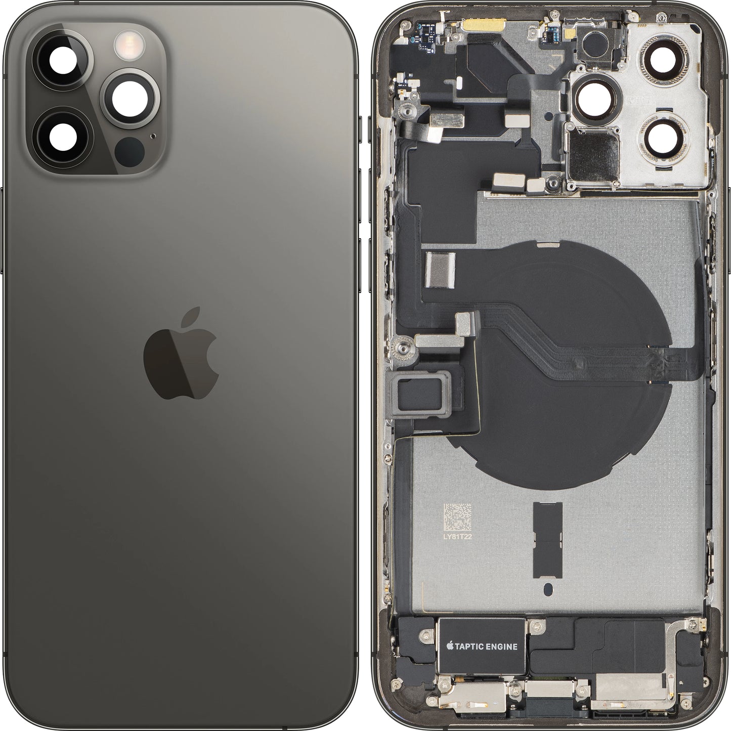 Pokrov baterije Apple iPhone 12 Pro Max, s srednjim ohišjem, kompletni deli, siva (grafitna), zamenjava