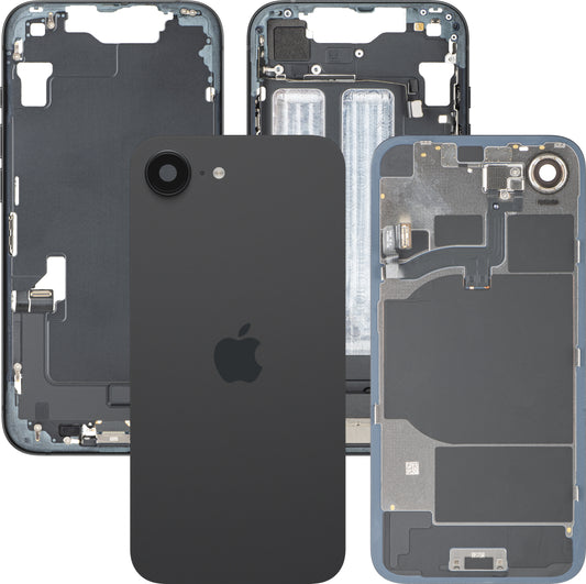 Pokrov baterije Apple iPhone 16e, s srednjim ohišjem, popolni deli, črn, zamenjava