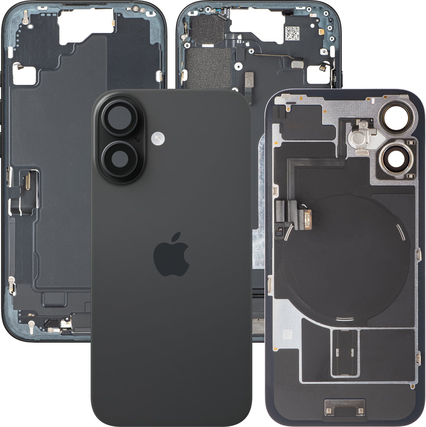 Pokrov baterije Apple iPhone 16, s srednjim ohišjem, kompletni deli, črn, zamenjava