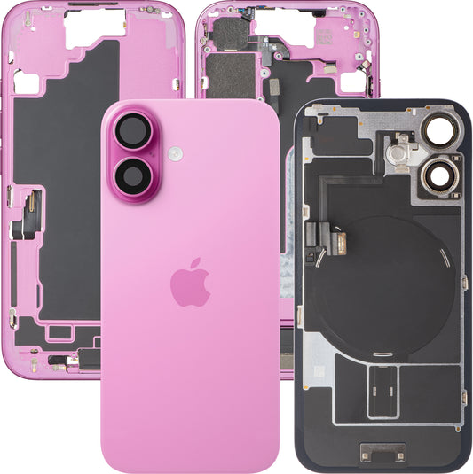 Pokrov baterije Apple iPhone 16, s srednjim ohišjem, popolni deli, roza, Premium zamenjava