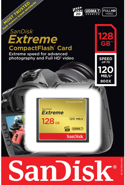 CompactFlash pomnilniška kartica SanDisk Extreme, 128Gb, UDMA 7 SDCFXSB-128G-G46