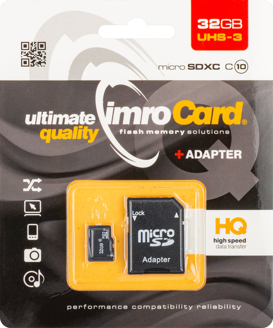 Imro microSDHC Memory Card, 32Gb, Class 10 / UHS-1 U3, With Adapter