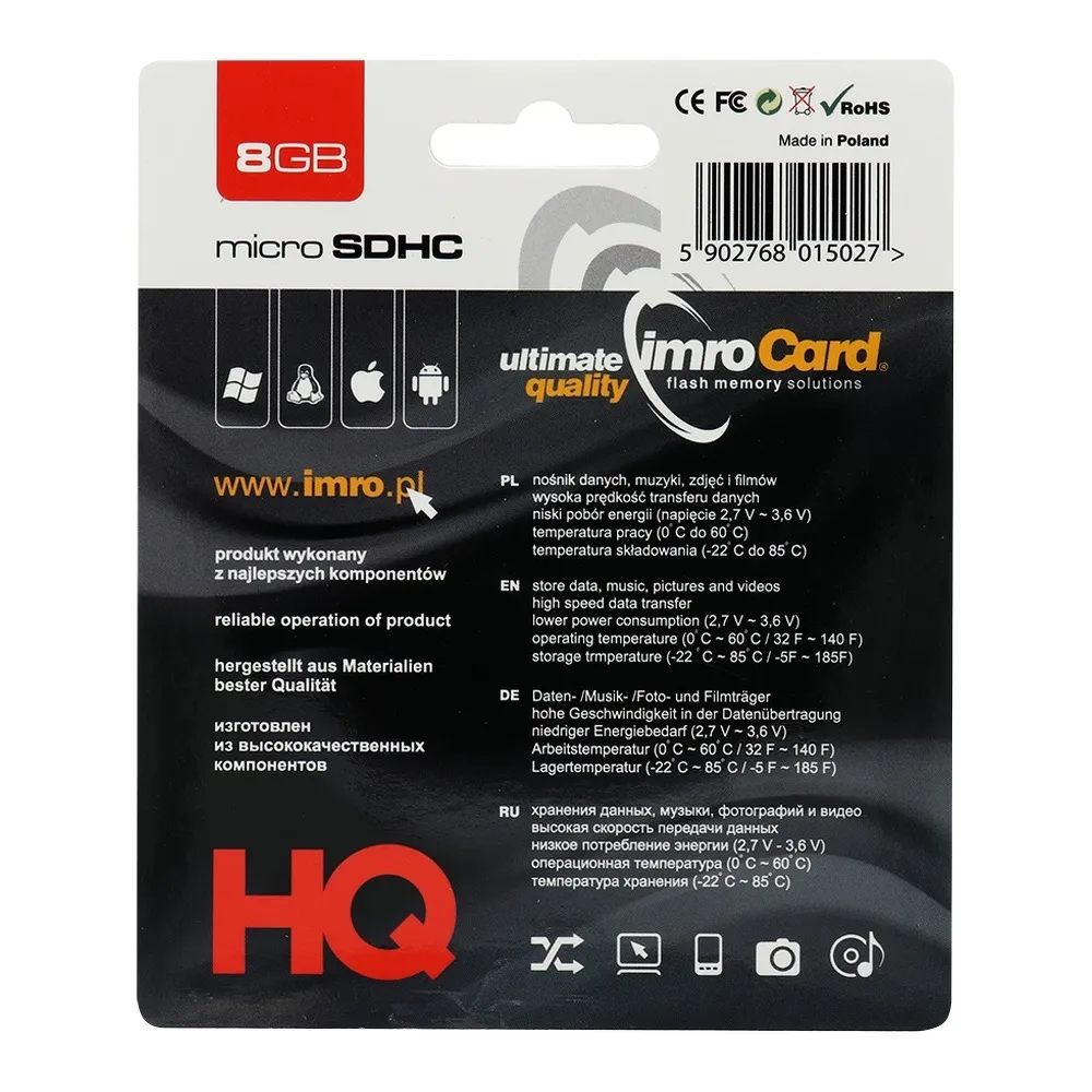 MicroSDHC pomnilniška kartica Imro, 8Gb, razred 4