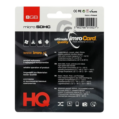MicroSDHC pomnilniška kartica Imro, 8Gb, razred 4